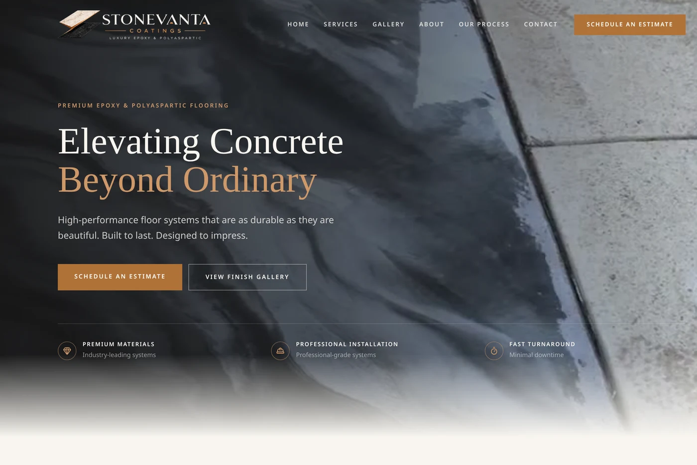 Stonevanta Coatings website homepage designed by MadeForward Studio